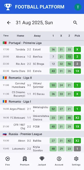FOOTBALL PREDICTIONS Application Screenshots