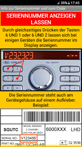 V****** Serienummer Radio Code Calculator (GERMAN) Application Screenshots