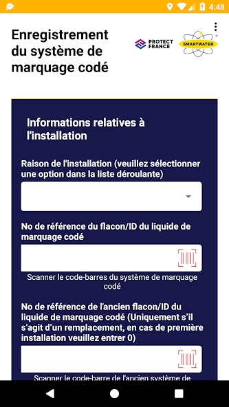SmartWater Enregistrement Marquage Codé Application Screenshots