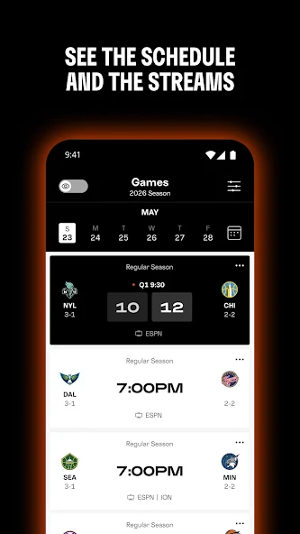WNBA - Live Games & Scores Application Screenshots