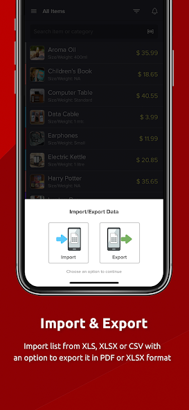 My Price List Application Screenshots