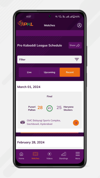 VIVO Pro Kabaddi Application Screenshots VIVO Pro Kabaddi Application Screenshots