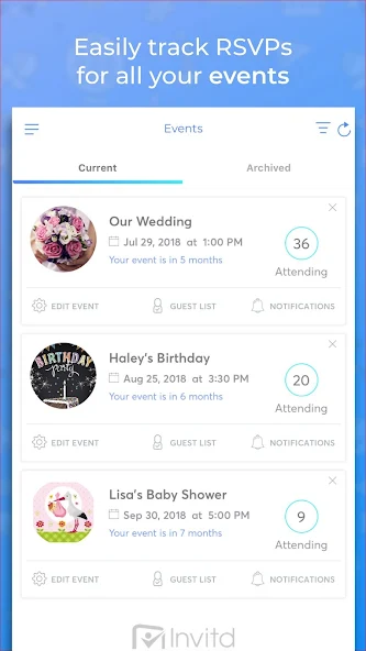 Invitd Application Screenshots
