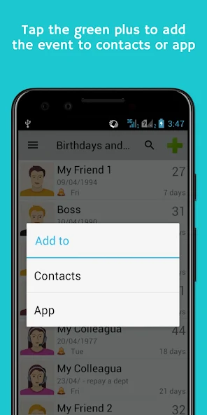 Birthdays & Other Events Application Screenshots