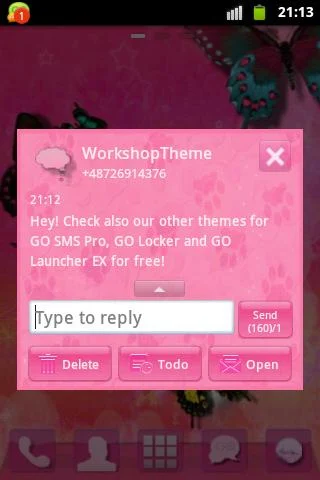 Pink 2 GO SMS PRO Theme Application Screenshots