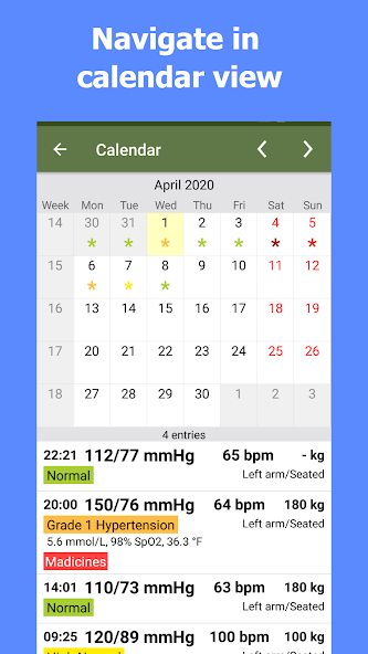 Blood Pressure Tracker (Paid) Application Screenshots
