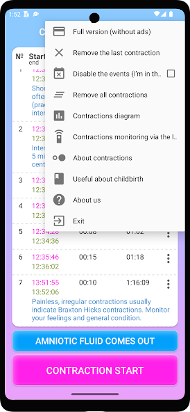 Contraction Timer Application Screenshots Contraction Timer Application Screenshots