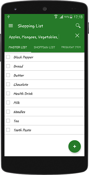 Shopping List Application Screenshots