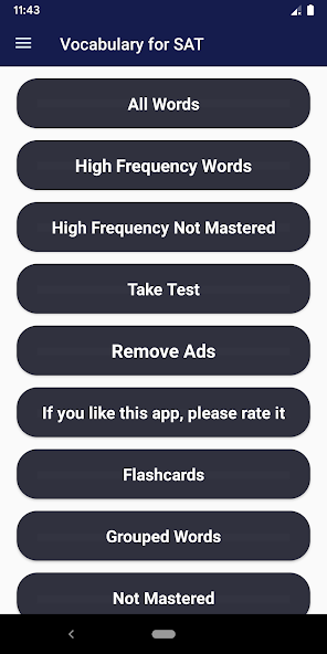 Vocabulary for SAT Application Screenshots