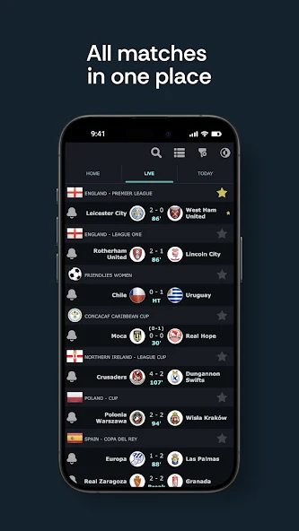 Football Live Scores Application Screenshots