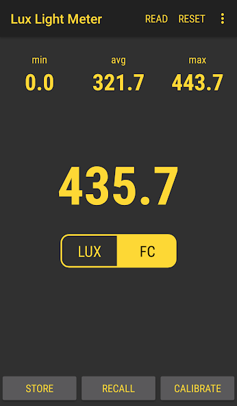 Lux Light Meter Pro Application Screenshots