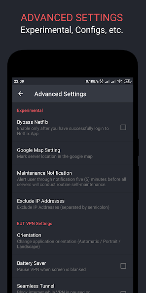 EUT VPN Application Screenshots