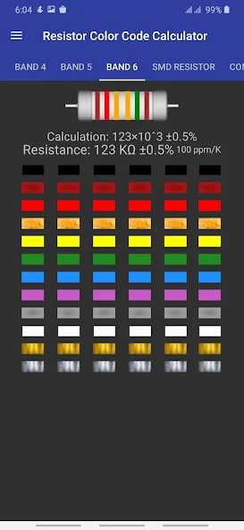 Resistor Color Code Calculator Application Screenshots