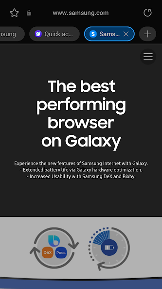 Samsung Internet Application Screenshots